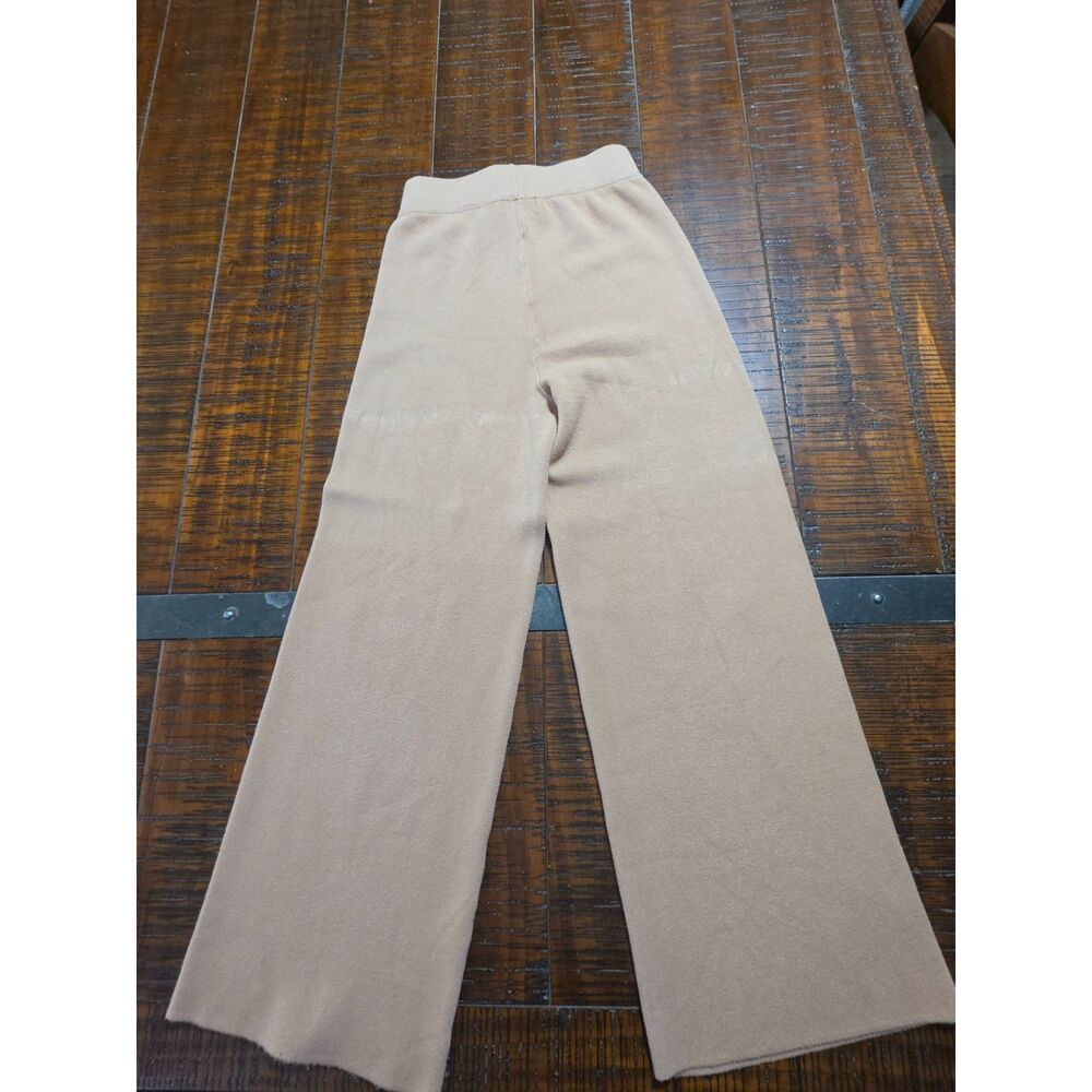 Rachel Zoe Tan Beige Ribbed Knit Wide Leg Loungewear Pants Cozy Size S